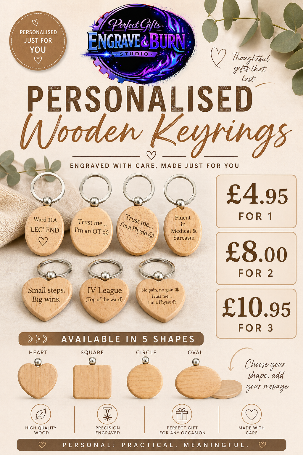 Personalised  Wooden Keyrings